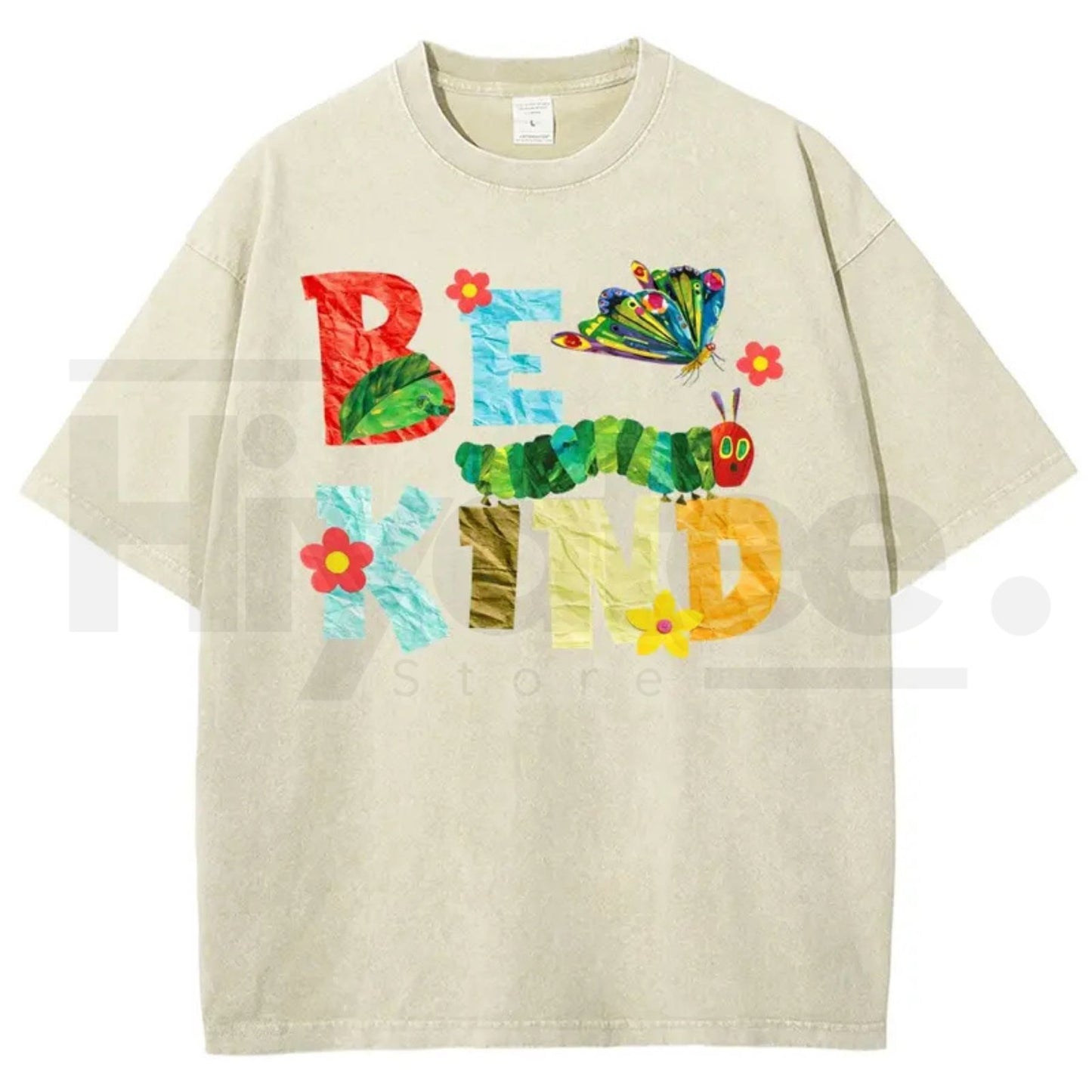 Be Kind Paper Collage Bug Butterfly Floral Vintage Washed Tee – Y2K Aesthetic Graphic Shirt