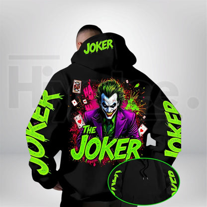 Warner Bros Men's Fluorescent Joker Print Hoodie – Casual Streetwear Hooded Trendy Fashion Pullover