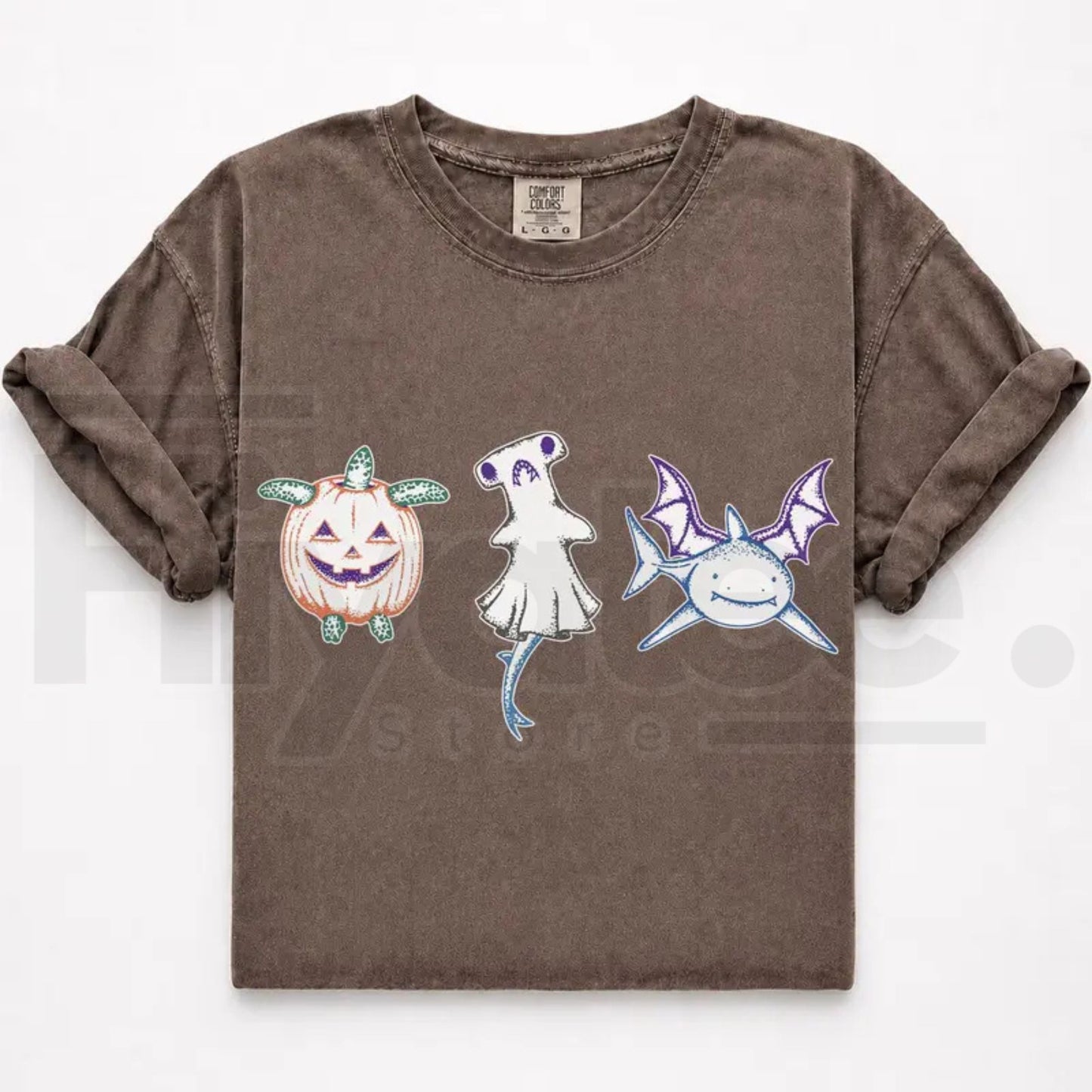 Comfort Colors Halloween Shark Pumpkin Turtle Ocean Graphic Tee