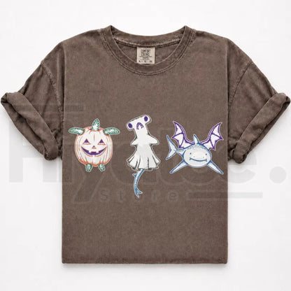 Comfort Colors Halloween Shark Pumpkin Turtle Ocean Graphic Tee