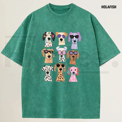 Holafish Women's Vintage Acid Wash Funny Dog Graphic Tee – Soft Breathable Cotton Casual Summer Top