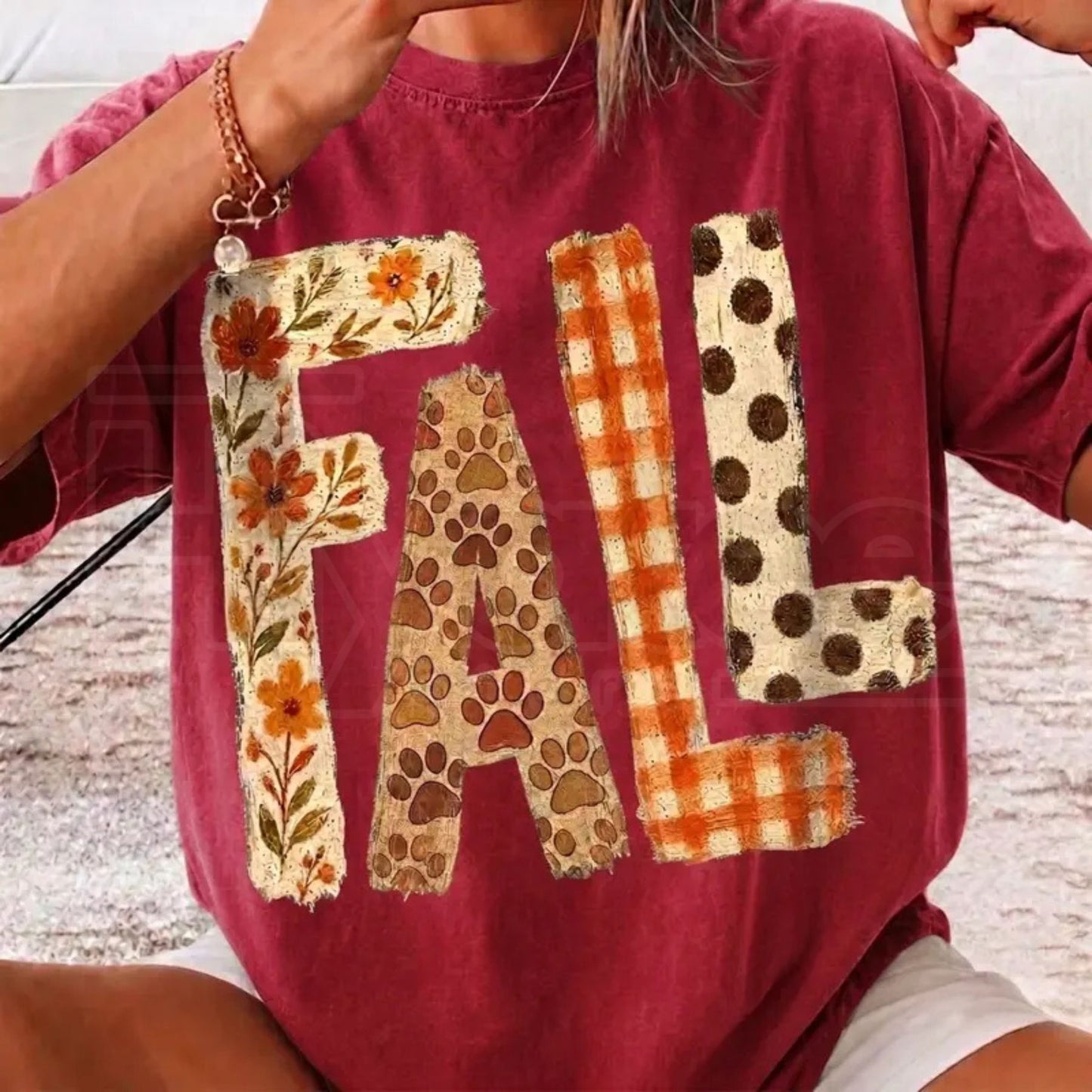Fall Patchwork Comfort Colors Cute Autumn Floral Paw Print Shirt