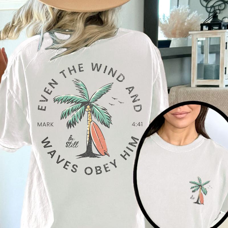 Christian Bible Verse T-Shirt – Beachy Coconut Tree Backprint Tee, Unisex Faith Shirt for Teens & Baptism Gifts