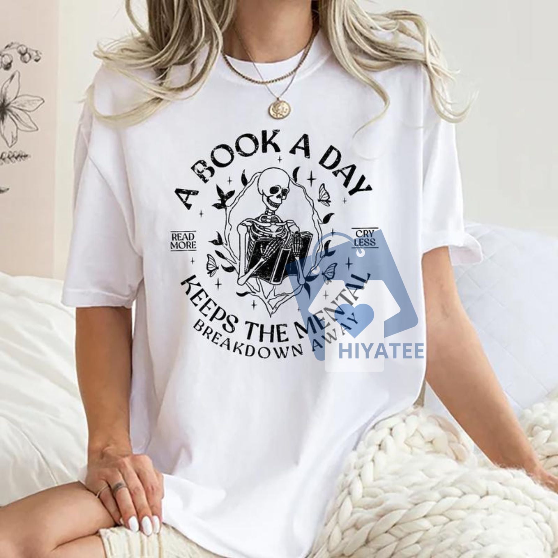 A Book A Day Keeps the Mental Breakdown Away T-Shirt – Book Lover Graphic Tee for Women, Book Club Gift, Bookish Comfort Style-Hiyatee