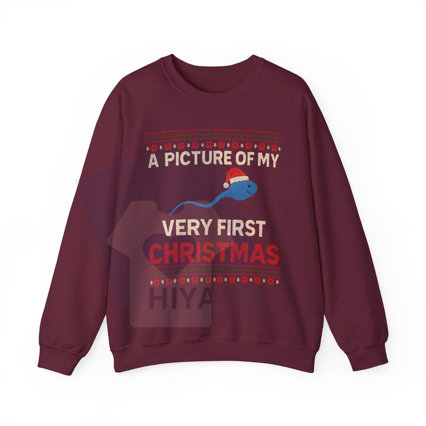 A Picture Of My Very First Christmas Sweatshirt: Funny Unisex Heavy Blend Crewneck, Santa Hat Ugly Sweater, Gag Gift for Men and Women - Hiyatee