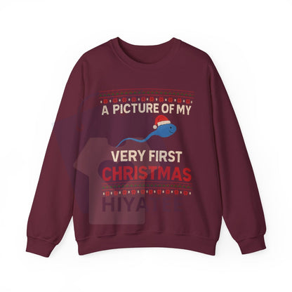 A Picture Of My Very First Christmas Sweatshirt: Funny Unisex Heavy Blend Crewneck, Santa Hat Ugly Sweater, Gag Gift for Men and Women - Hiyatee