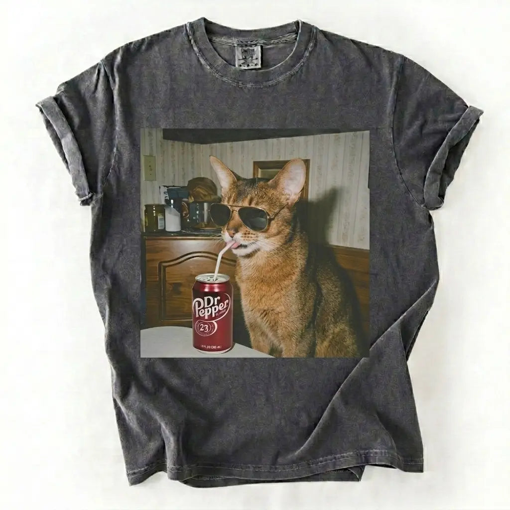 Comfort Colors 50+ Cat Breeds Drinking Soda Shirt – Vintage 90s Funny Edgy Cat Meme Tee