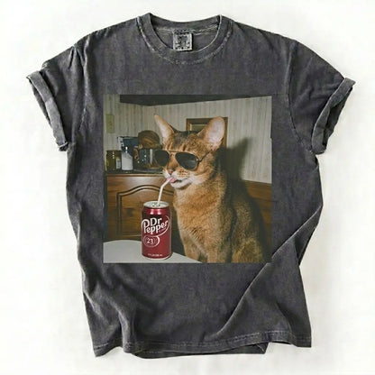 Comfort Colors 50+ Cat Breeds Drinking Soda Shirt – Vintage 90s Funny Edgy Cat Meme Tee