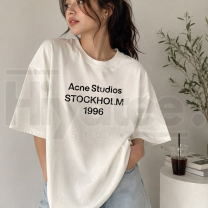 Acne Studios Stockholm 1996 Graphic T-Shirt – Minimalist Distressed Off-White Tee - Hiyatee