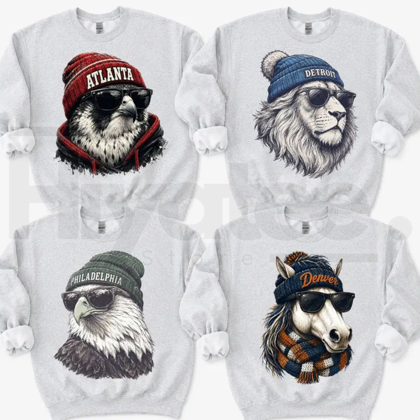 All 32 Teams Spirit Animal Football Graphic Sweatshirt – Ash Grey Retro Game Day City Sports Pullover - Hiyatee