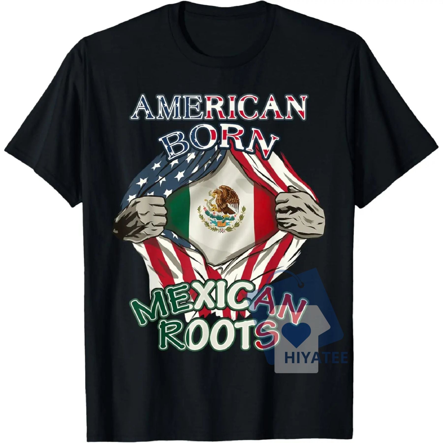 American Born, Mexican Roots Tee – Proud Dual Heritage Flag Shirt-Hiyatee