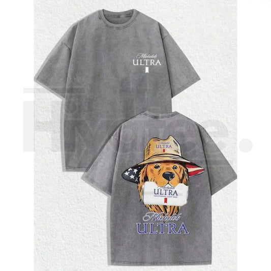 American Dog Flag Vintage Washed T-Shirt – Cotton Graphic Unisex Casual Tee - Hiyatee