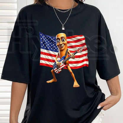American Flag Guitar Tung Tung Tung Sahur T-Shirt – Funny 4th of July Patriotic Meme Tee - Hiyatee
