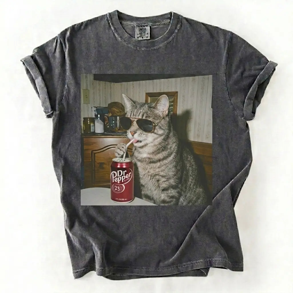 Comfort Colors 50+ Cat Breeds Drinking Soda Shirt – Vintage 90s Funny Edgy Cat Meme Tee