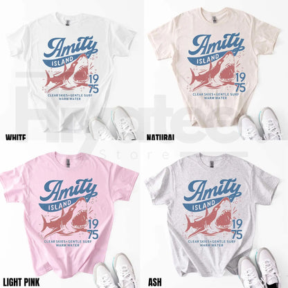 "Amity Island 1975" – Retro Movie Inspired Beach Graphic Top - Hiyatee