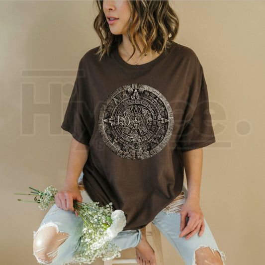 Ancient Mesoamerican Aztec Sun Stone T-Shirt – Mayan Calendar Graphic Tee - Hiyatee