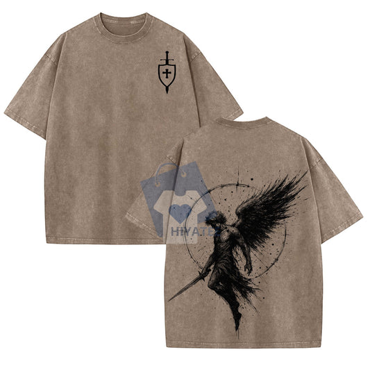 Archangel Michael T-Shirt – Washed Church Outfit, Gym Pump Cover, Christian Religious Apparel - Hiyatee