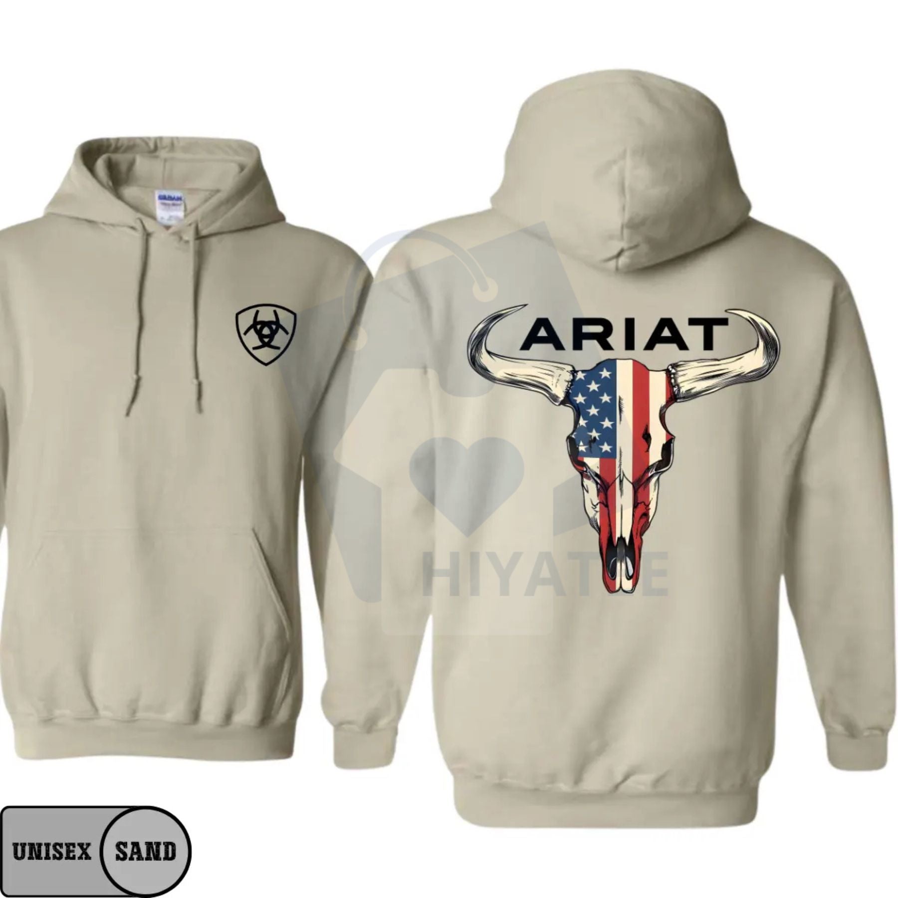 Ariat Hoodie – American Flag Bull Skull Western Cowboy Pullover, Rodeo Ranch Style Sweatshirt, Country Farm Work Outfit, Gift for Men & Women - Hiyatee