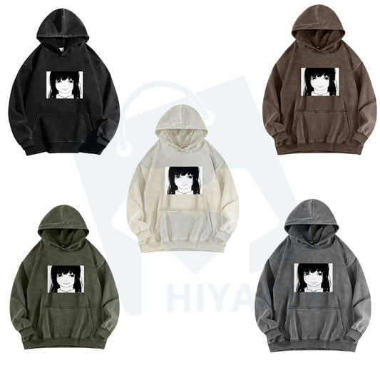 Asa Stare Chainsaw Man Washed Hoodie – Fun Anime Reference, Vintage Streetwear Gift. - Hiyatee
