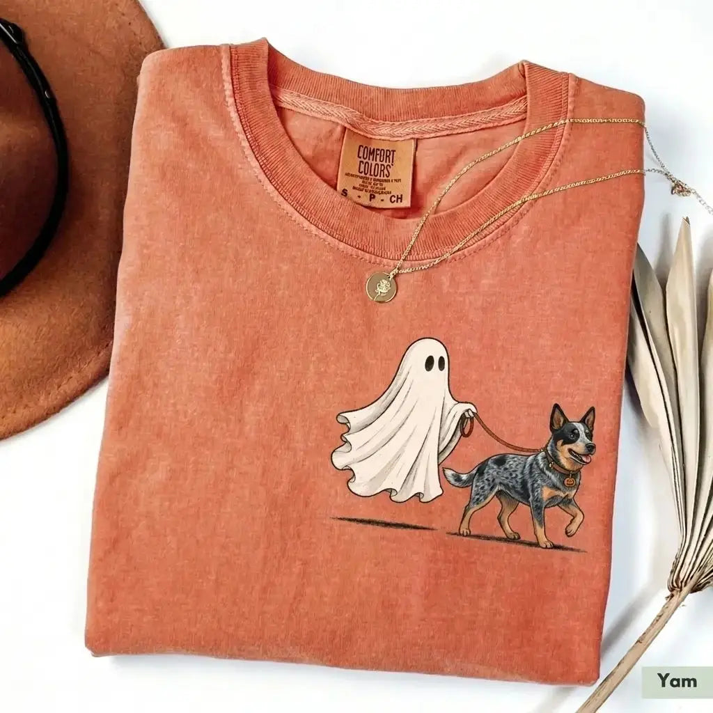 Comfort Color Ghost Walking Dog Halloween Shirt Cute Personalized Pet Tee