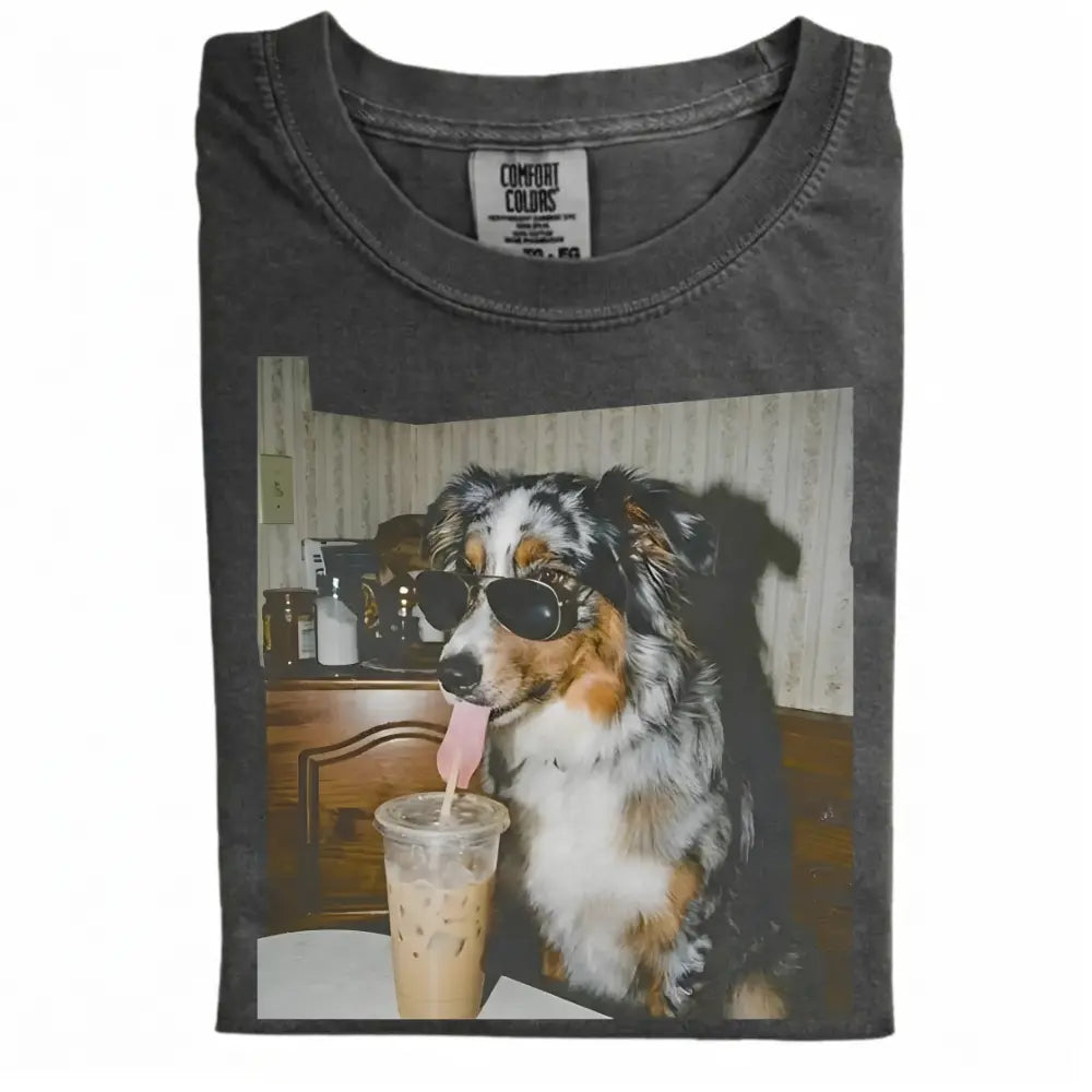 Comfort Colors 50+ Dog Breeds Available Drinking Iced Coffee Shirt – Vintage 90s Funny Edgy Dog Meme Tee, Unisex Casual Streetwear Gift