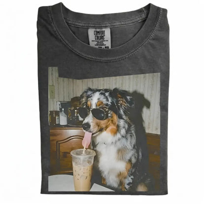 Comfort Colors 50+ Dog Breeds Available Drinking Iced Coffee Shirt – Vintage 90s Funny Edgy Dog Meme Tee, Unisex Casual Streetwear Gift