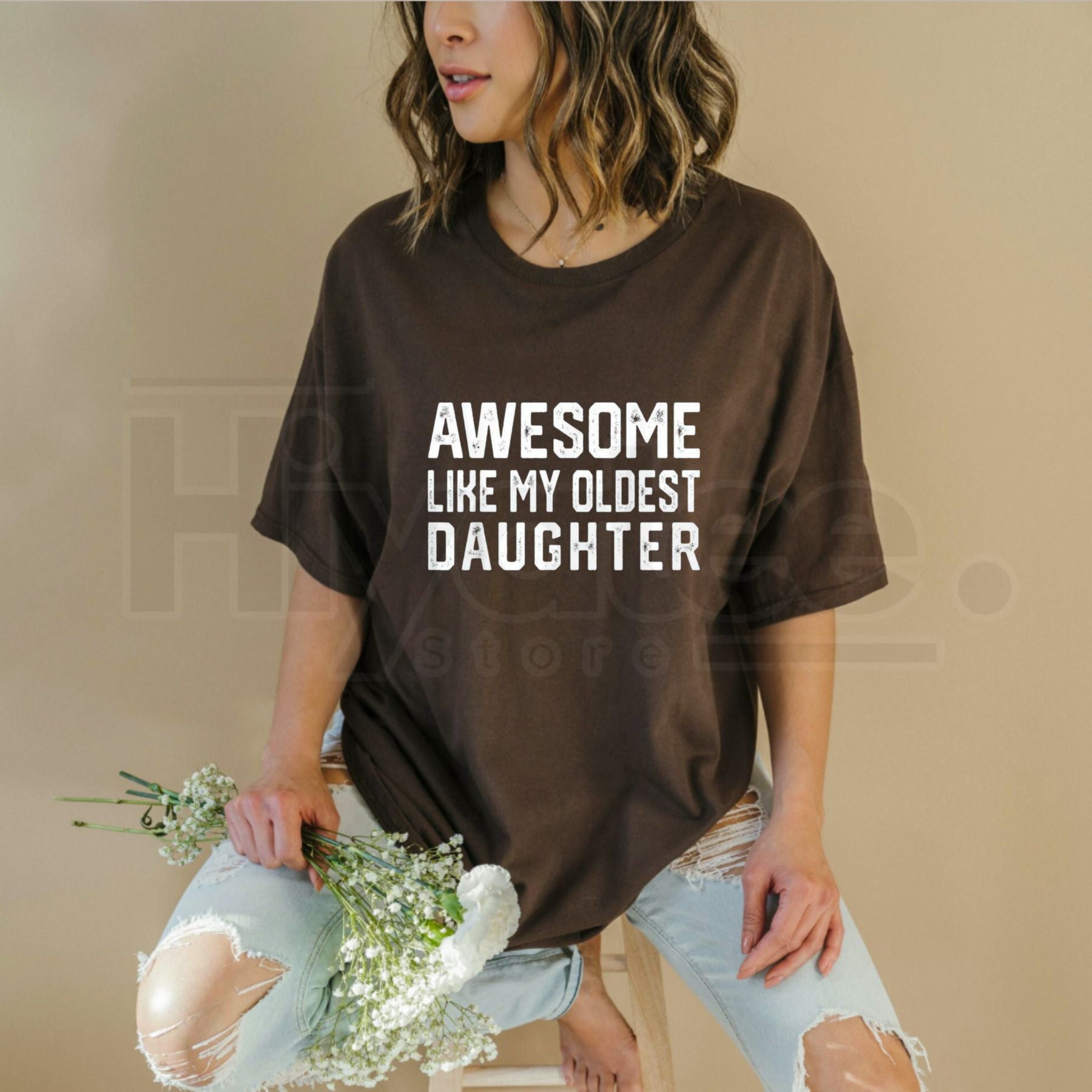 "Awesome Like My Oldest Daughter" Dad Joke Classic T-Shirt – 100% Cotton Funny Tee - Hiyatee