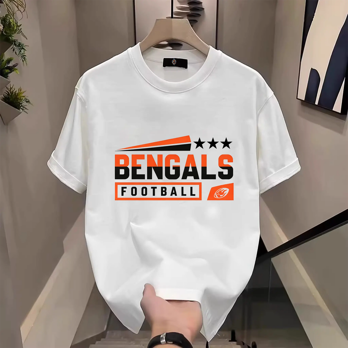 Men's Three Star Football Graphic T-Shirt – Sport Fan Game Day Crewneck Tee