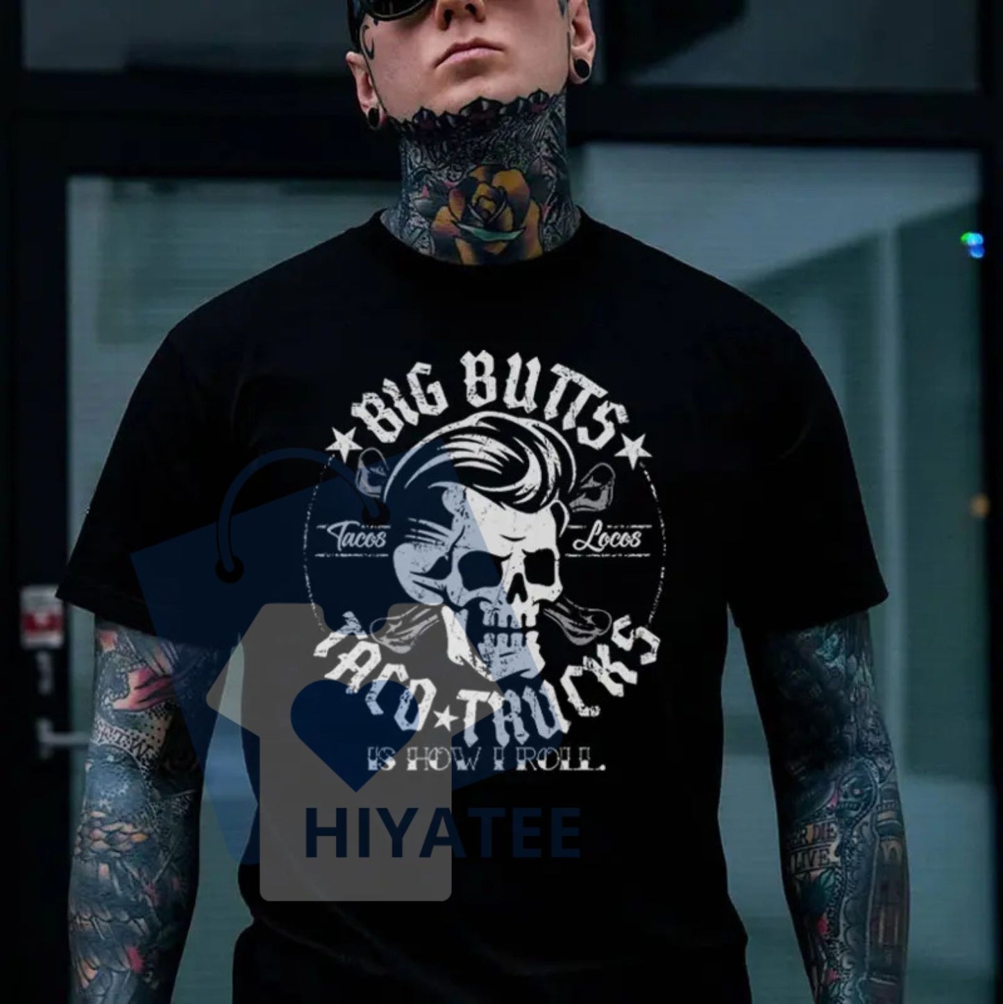 BIG BUTTS & TACO TRUCKS Funny Skull Print T-Shirt – Men's Casual Streetwear - Hiyatee