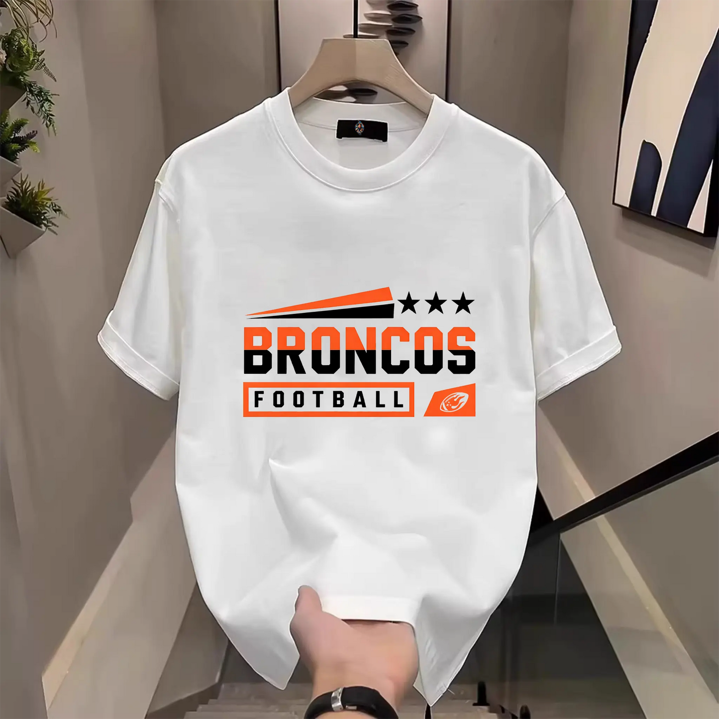 Men's Three Star Football Graphic T-Shirt – Sport Fan Game Day Crewneck Tee