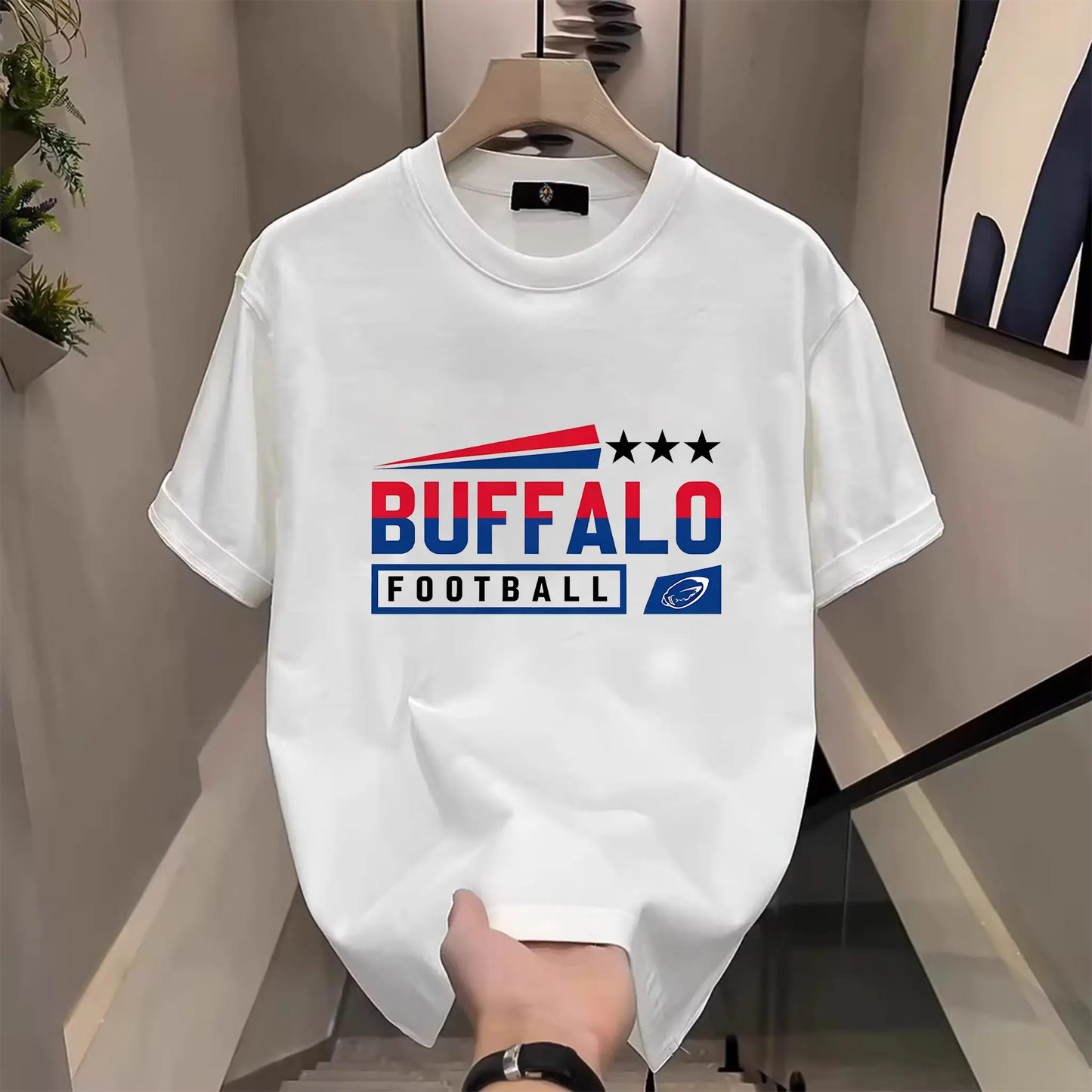 Men's Three Star Football Graphic T-Shirt – Sport Fan Game Day Crewneck Tee