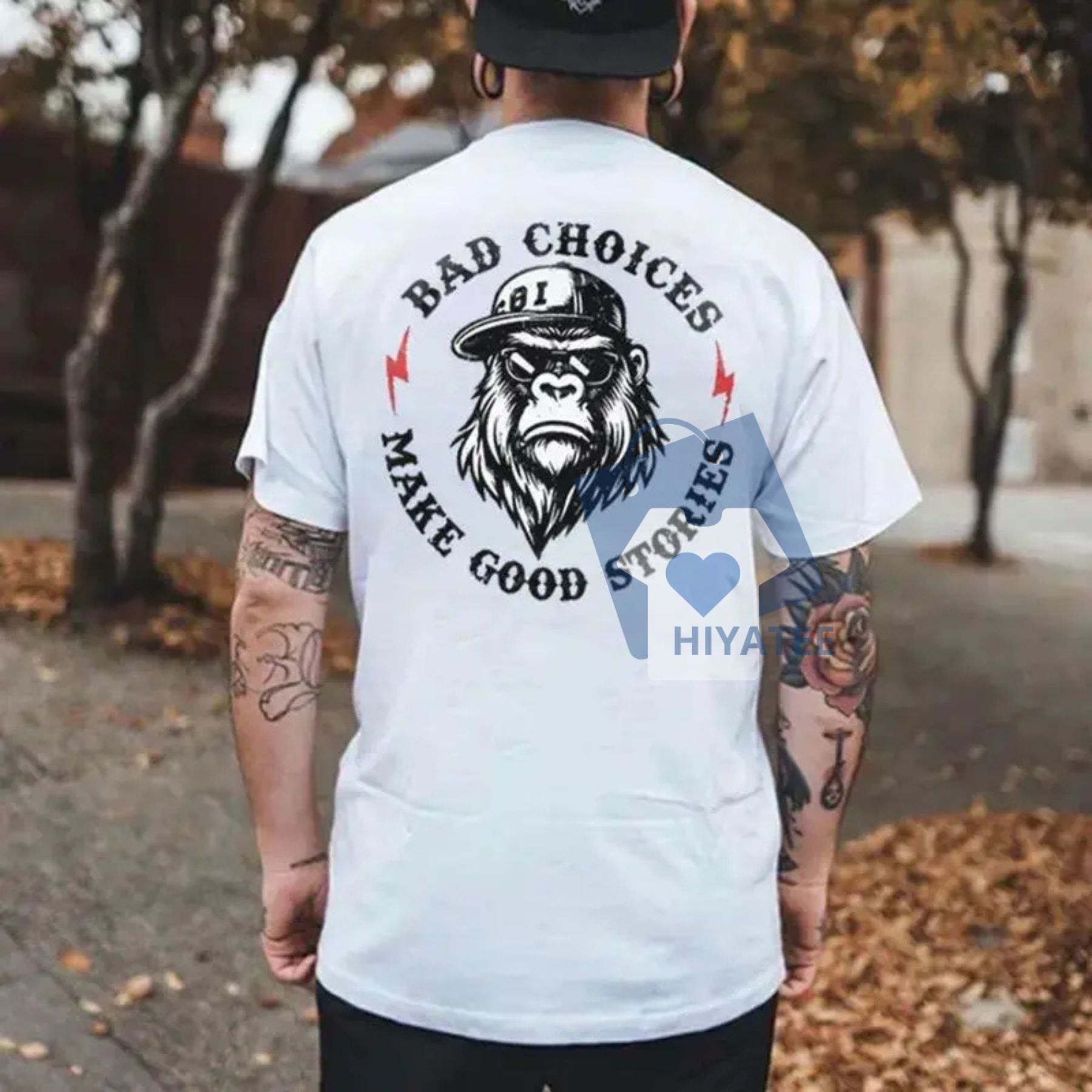 Bad Choices Make Good Stories Chimpanzee T-Shirt – Funny Graphic Tee for Men-Hiyatee