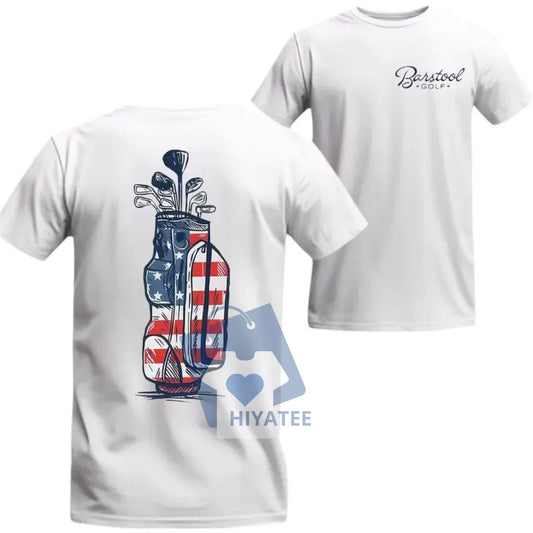 Barstool Golf T-Shirt – American Flag Golf Bag Graphic Tee for Sports Fans-Hiyatee