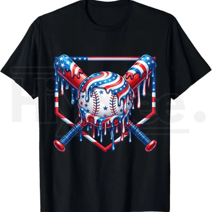 Baseball Drip Patriotic Ice Cream US Flag Youth Boys T-Shirt – Summer Graphic Tee. - Hiyatee