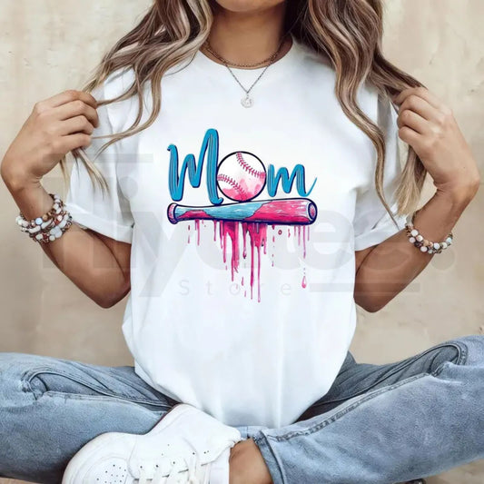 "Baseball Mom" Pink Drip Graphic – Premium Cotton Sports Mom Top - Hiyatee