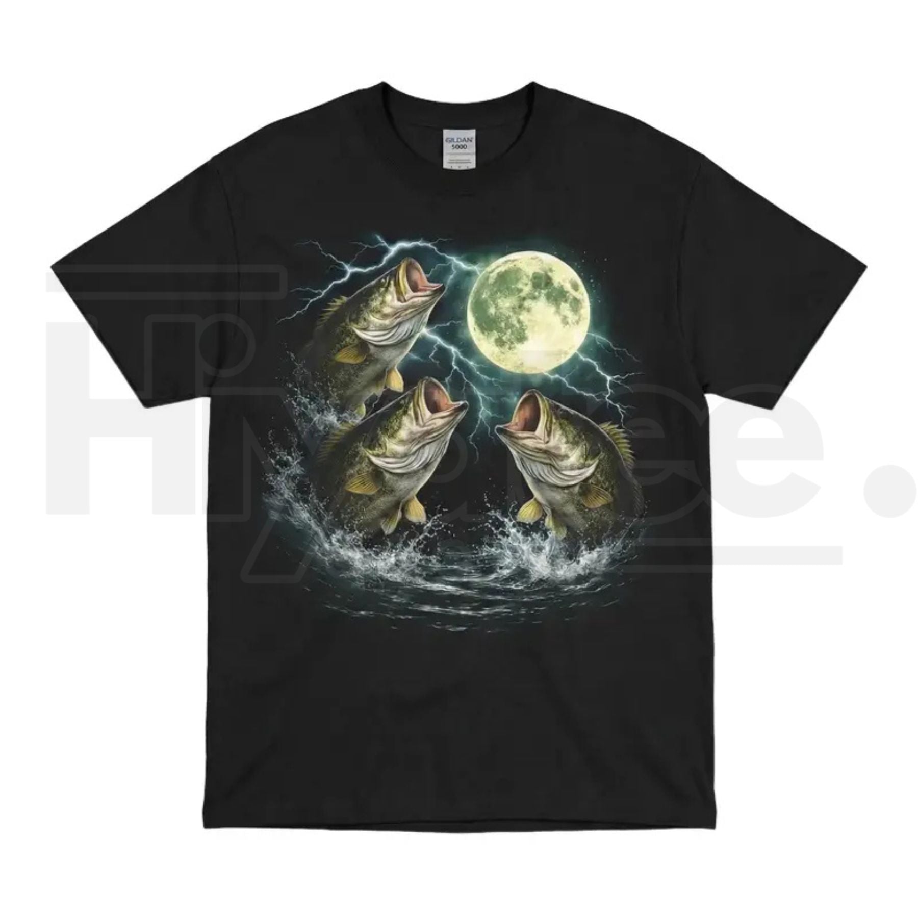 Bass Fish Moon 90s Vintage Graphic T-Shirt – Retro Largemouth Bass Fishing Tee - Hiyatee