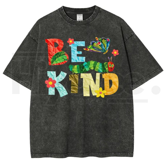Be Kind Paper Collage Bug Butterfly Floral Vintage Washed Tee – Y2K Aesthetic Graphic Shirt - Hiyatee