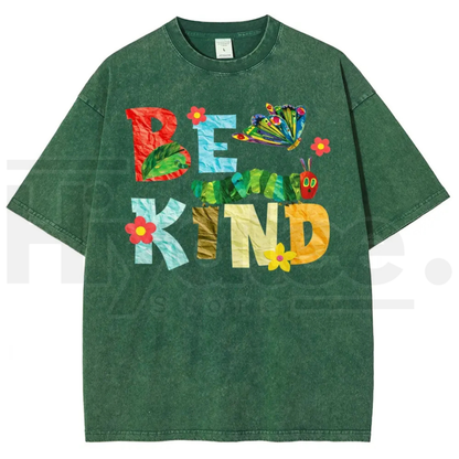 "Be Kind" Paper Cutout Collage Lettering Autumn Vintage Washed Tee - Hiyatee