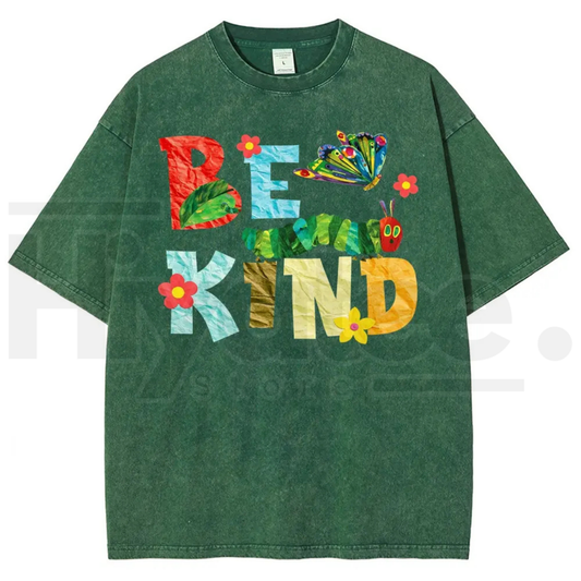 "Be Kind" Paper Cutout Collage Lettering Autumn Vintage Washed Tee - Hiyatee