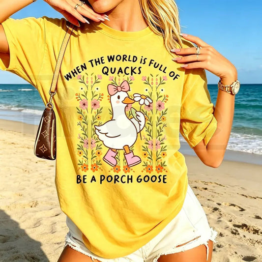 Be a Porch Goose Pun Tee – Funny Graphic Shirt, Women's Everyday Comfy T-Shirt - Hiyatee