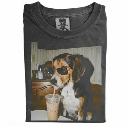 Comfort Colors 50+ Dog Breeds Available Drinking Iced Coffee Shirt – Vintage 90s Funny Edgy Dog Meme Tee, Unisex Casual Streetwear Gift