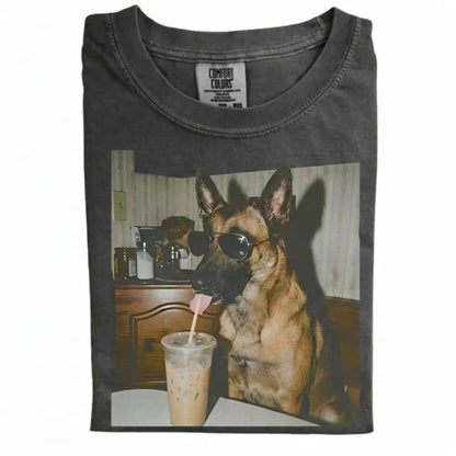 Comfort Colors 50+ Dog Breeds Available Drinking Iced Coffee Shirt – Vintage 90s Funny Edgy Dog Meme Tee, Unisex Casual Streetwear Gift