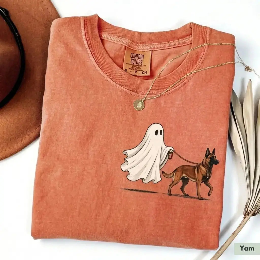 Comfort Color Ghost Walking Dog Halloween Shirt Cute Personalized Pet Tee