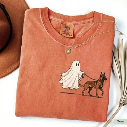 Comfort Color Ghost Walking Dog Halloween Shirt Cute Personalized Pet Tee