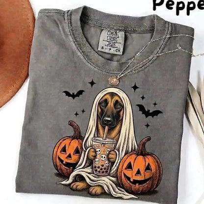 Comfort Colors Pepper Dog Shirt Custom Ghost Boba Tea Halloween Tee