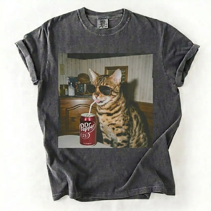 Comfort Colors 50+ Cat Breeds Drinking Soda Shirt – Vintage 90s Funny Edgy Cat Meme Tee