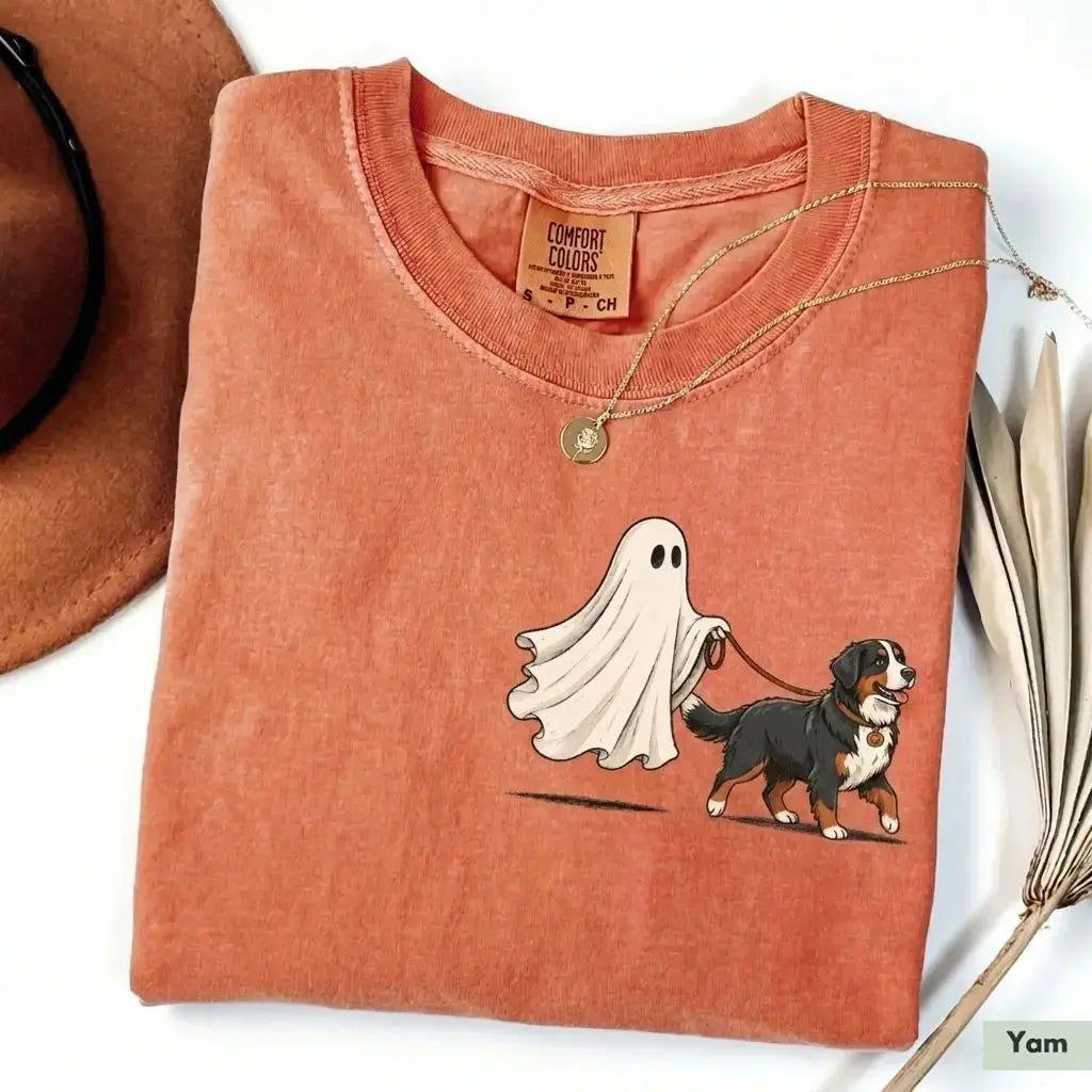 Comfort Color Ghost Walking Dog Halloween Shirt Cute Personalized Pet Tee