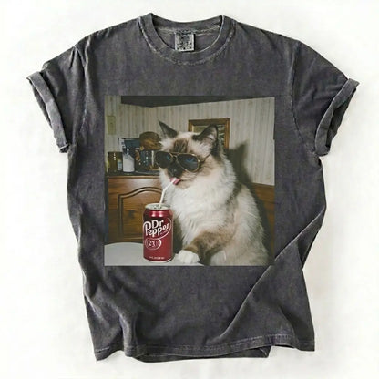 Comfort Colors 50+ Cat Breeds Drinking Soda Shirt – Vintage 90s Funny Edgy Cat Meme Tee
