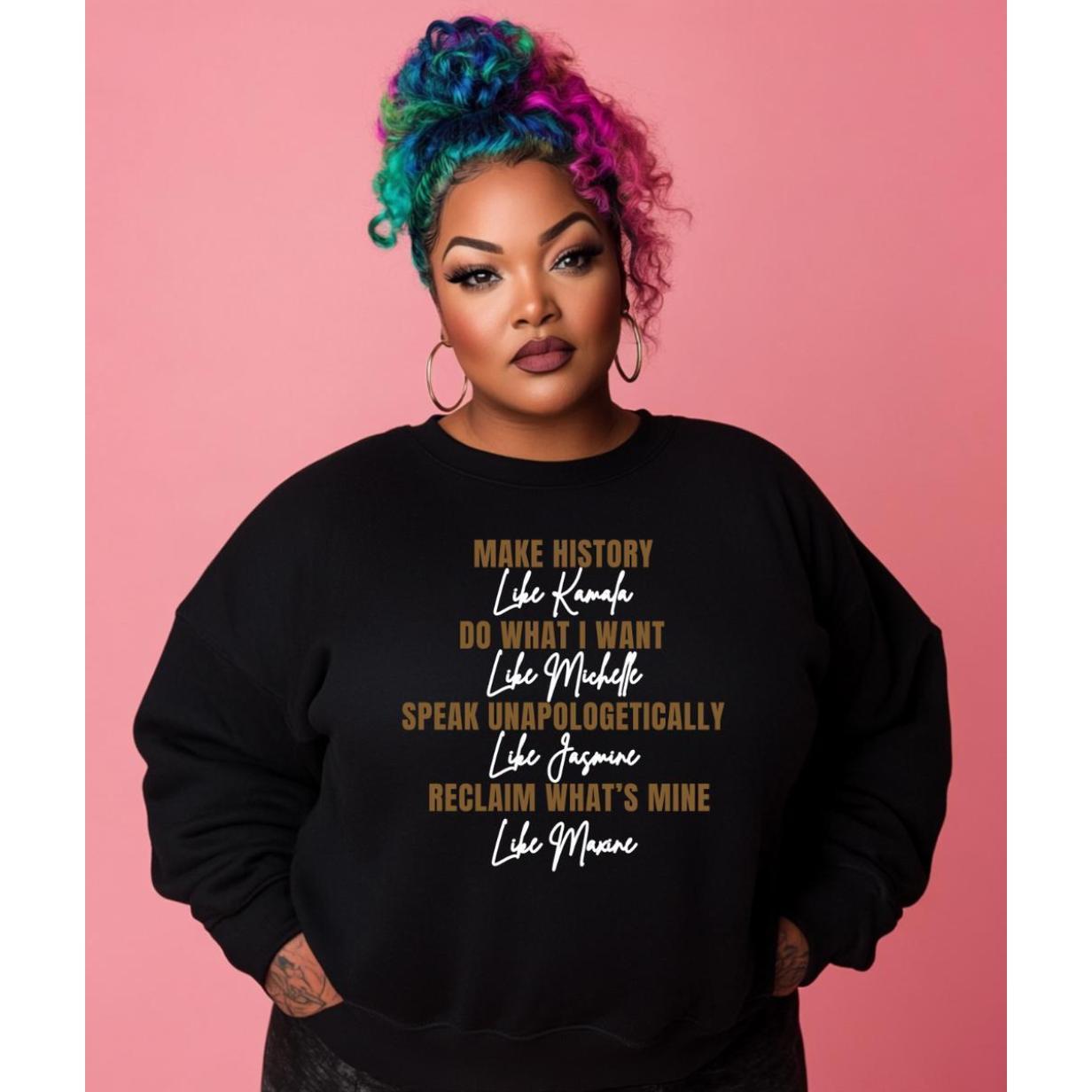 Black Herstory Sweatshirt Full Size Options, Everyone Can Find Their Fit, Trendy Looks, Stay Ahead of the Curve- Hiyatee