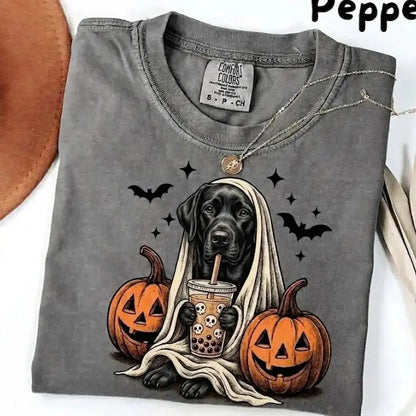 Comfort Colors Pepper Dog Shirt Custom Ghost Boba Tea Halloween Tee